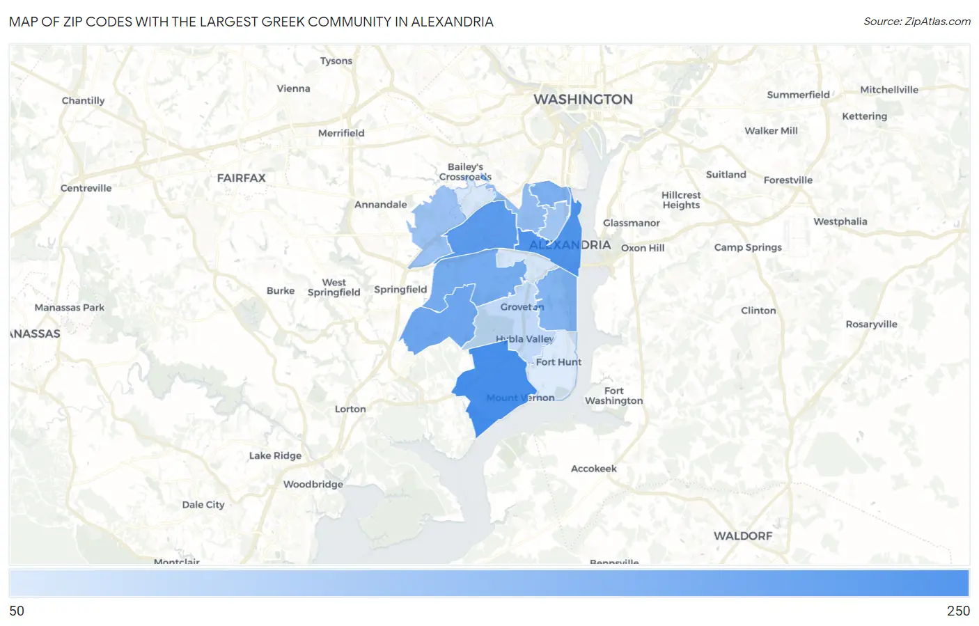 Zip Codes with the Largest Greek Community in Alexandria Map