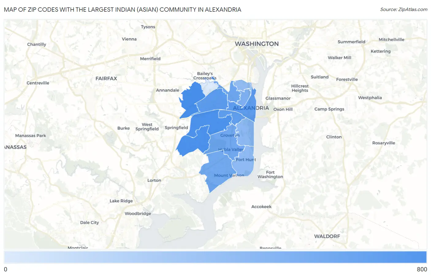 Zip Codes with the Largest Indian (Asian) Community in Alexandria Map