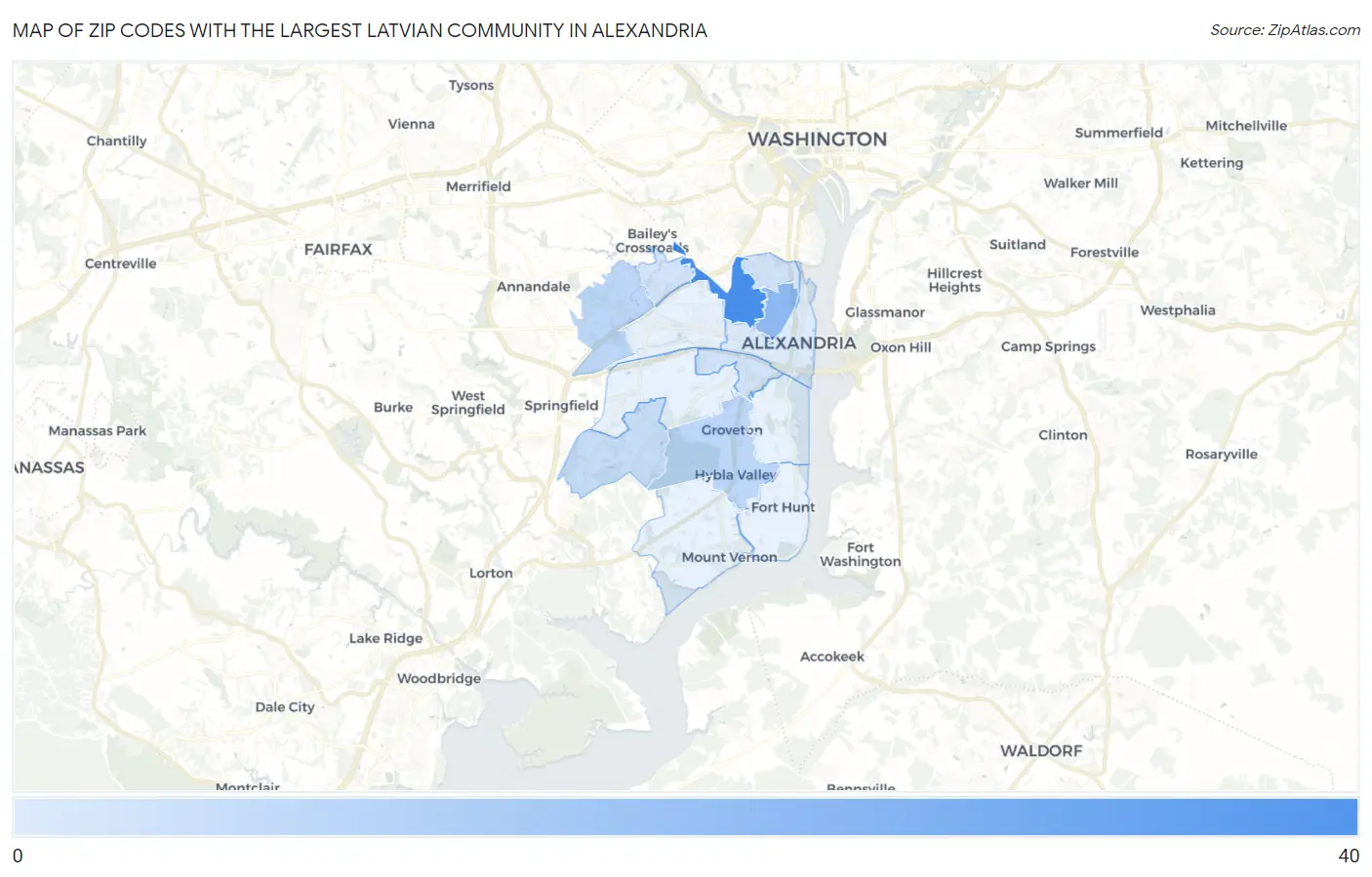 Zip Codes with the Largest Latvian Community in Alexandria Map