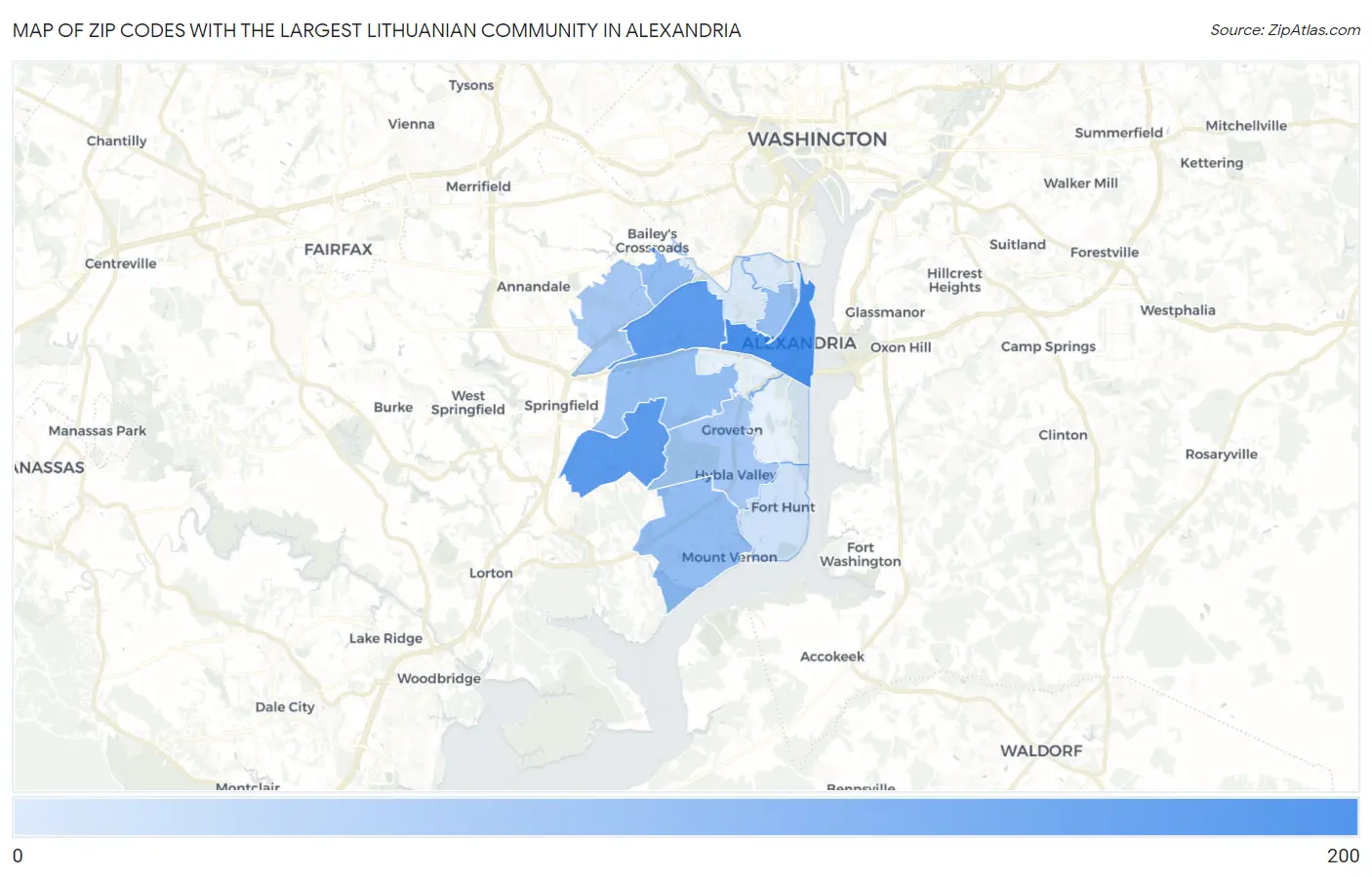 Zip Codes with the Largest Lithuanian Community in Alexandria Map