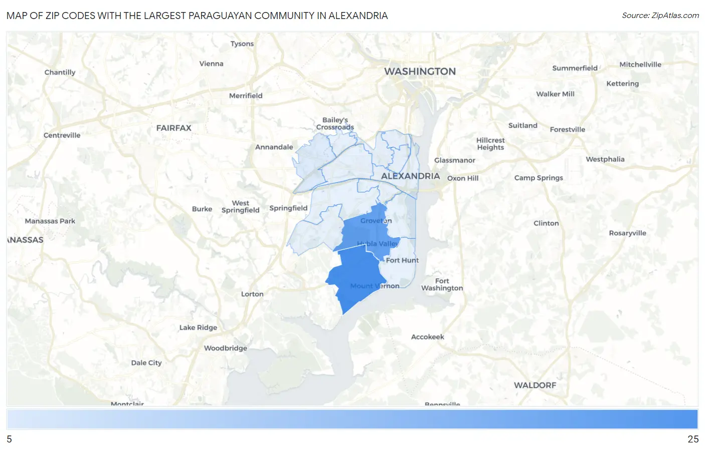 Zip Codes with the Largest Paraguayan Community in Alexandria Map