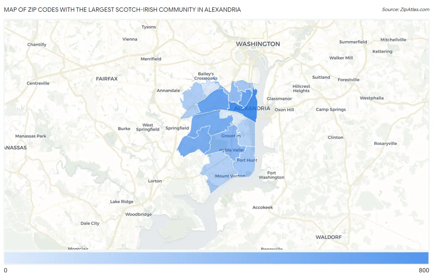 Zip Codes with the Largest Scotch-Irish Community in Alexandria Map