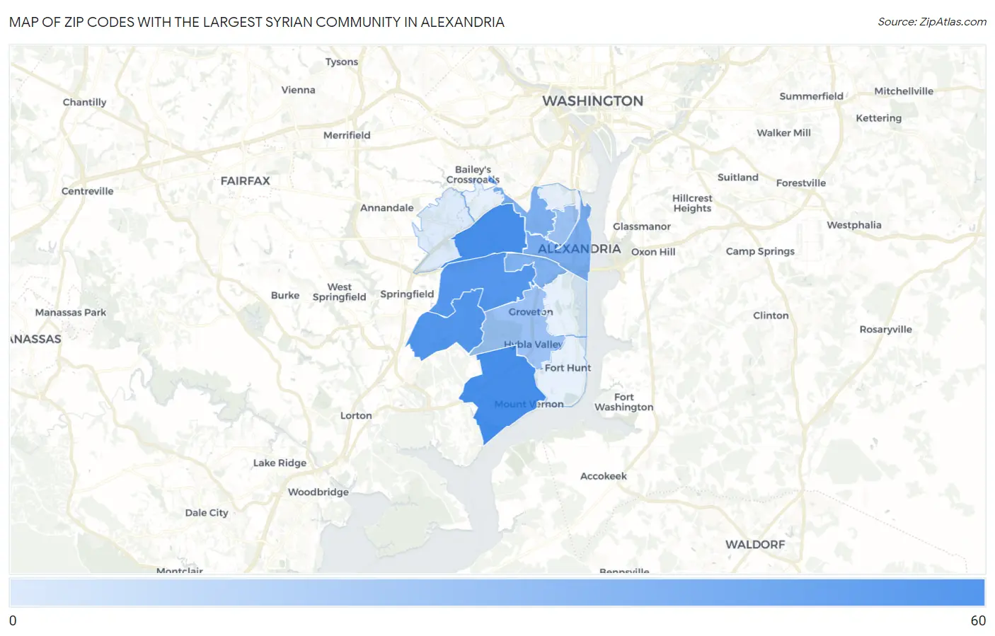 Zip Codes with the Largest Syrian Community in Alexandria Map