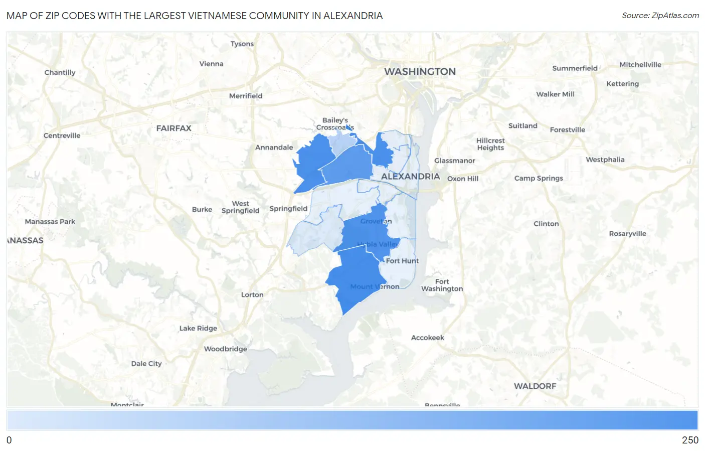 Zip Codes with the Largest Vietnamese Community in Alexandria Map