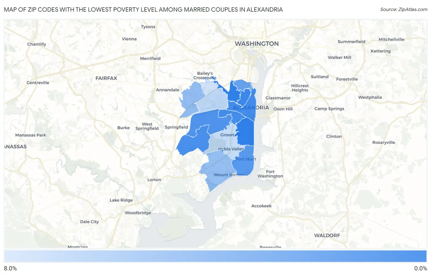 Zip Codes with the Lowest Poverty Level Among Married Couples in Alexandria Map