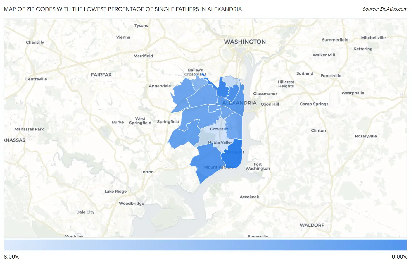 Zip Codes with the Lowest Percentage of Single Fathers in Alexandria Map