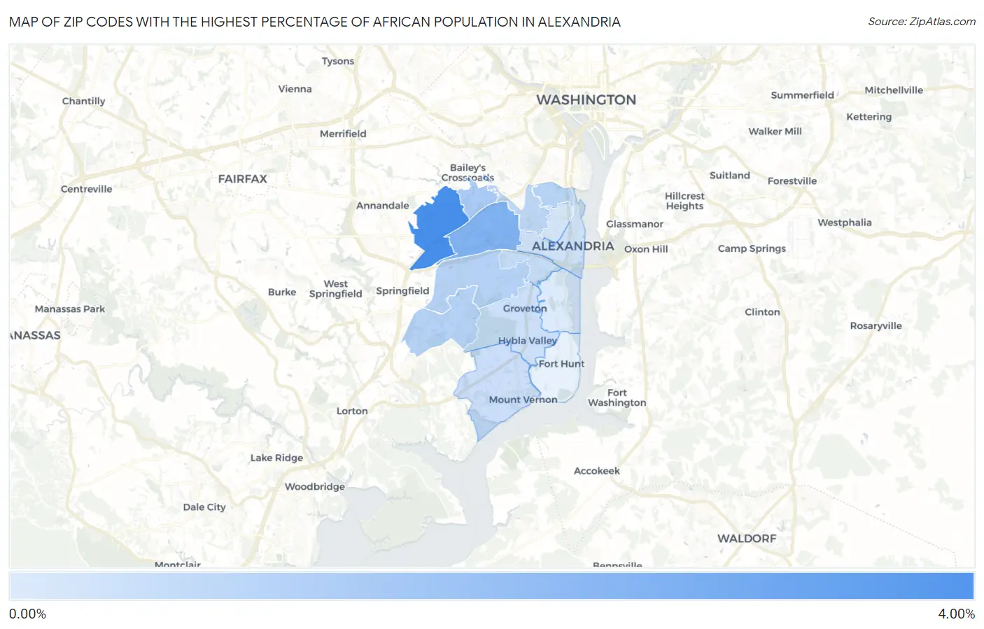 Zip Codes with the Highest Percentage of African Population in Alexandria Map