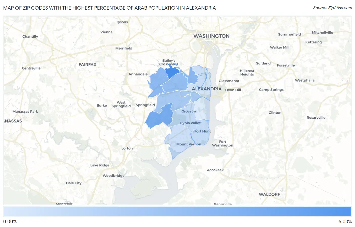 Zip Codes with the Highest Percentage of Arab Population in Alexandria Map