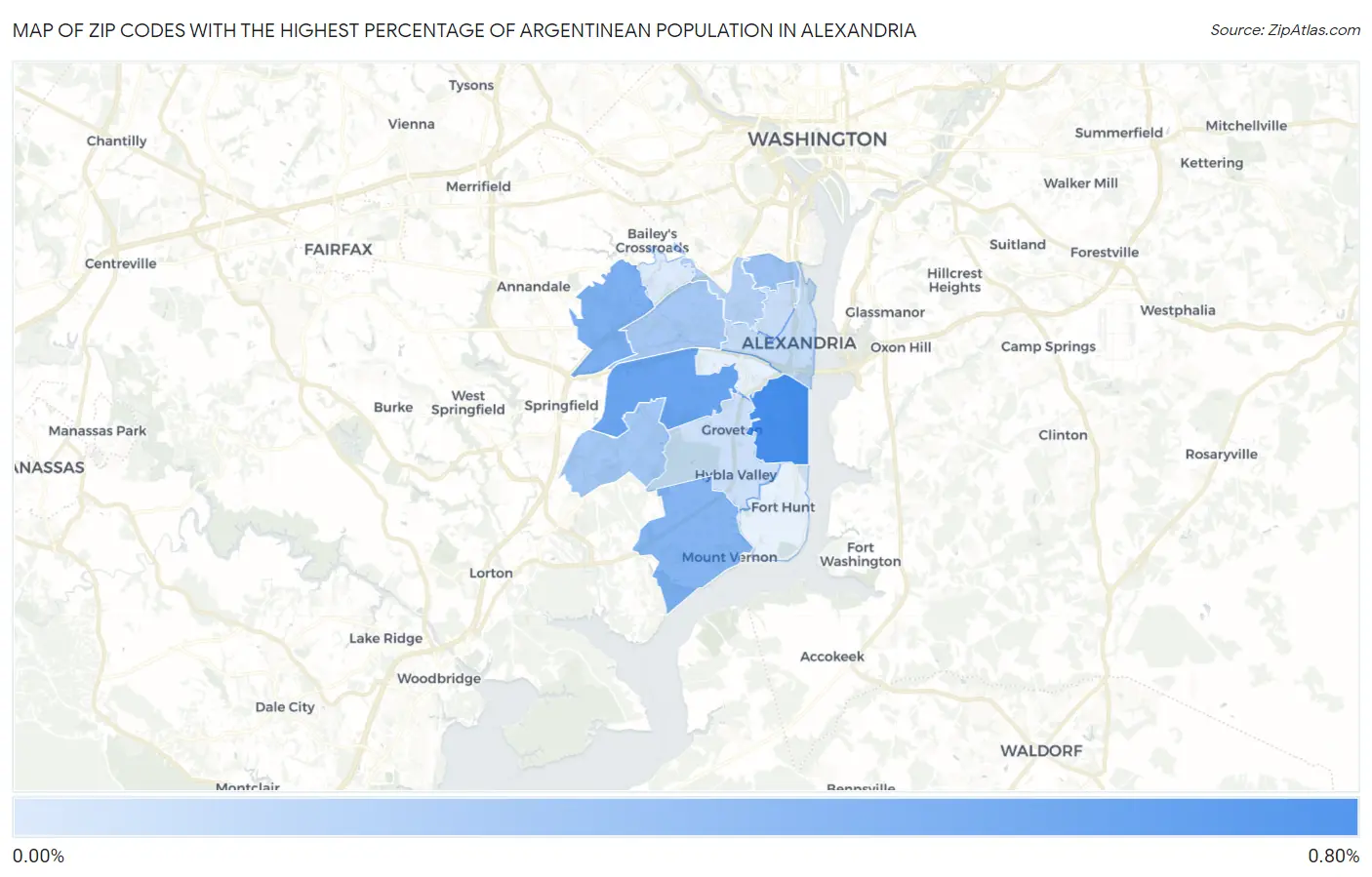 Zip Codes with the Highest Percentage of Argentinean Population in Alexandria Map