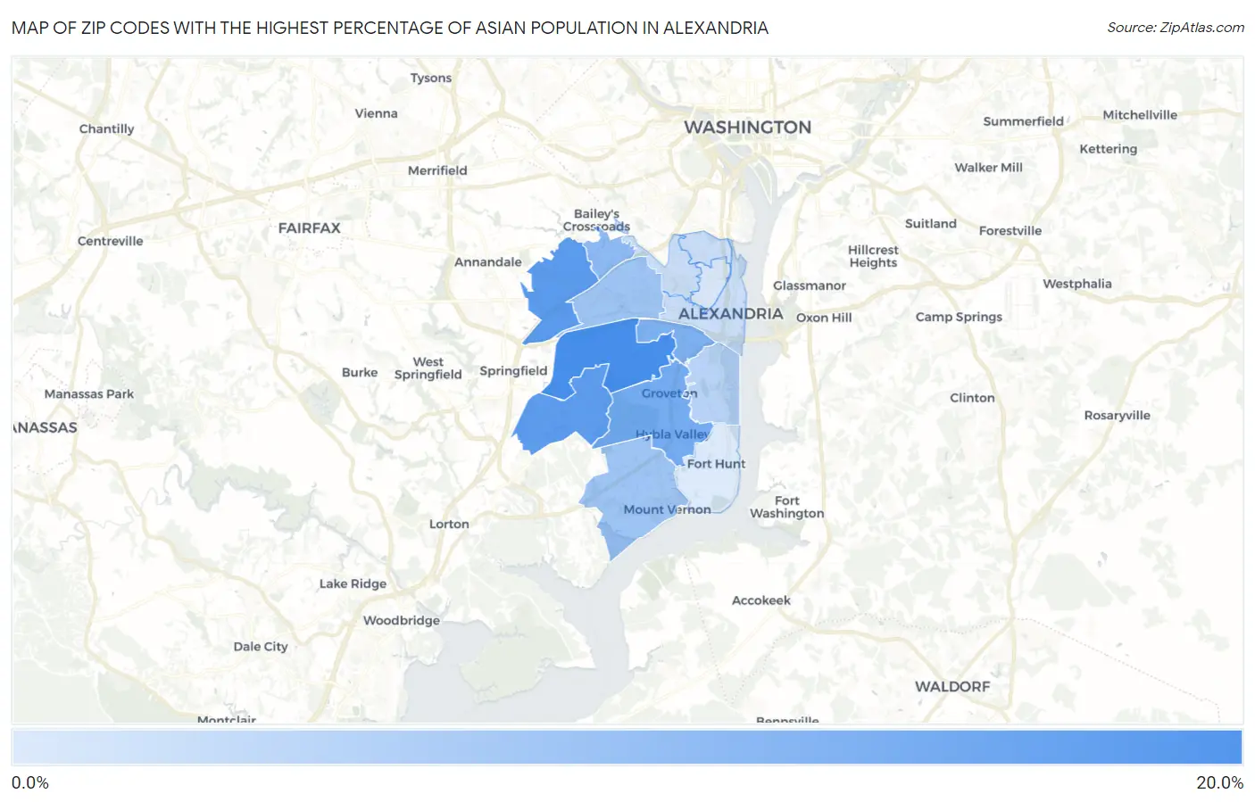Zip Codes with the Highest Percentage of Asian Population in Alexandria Map