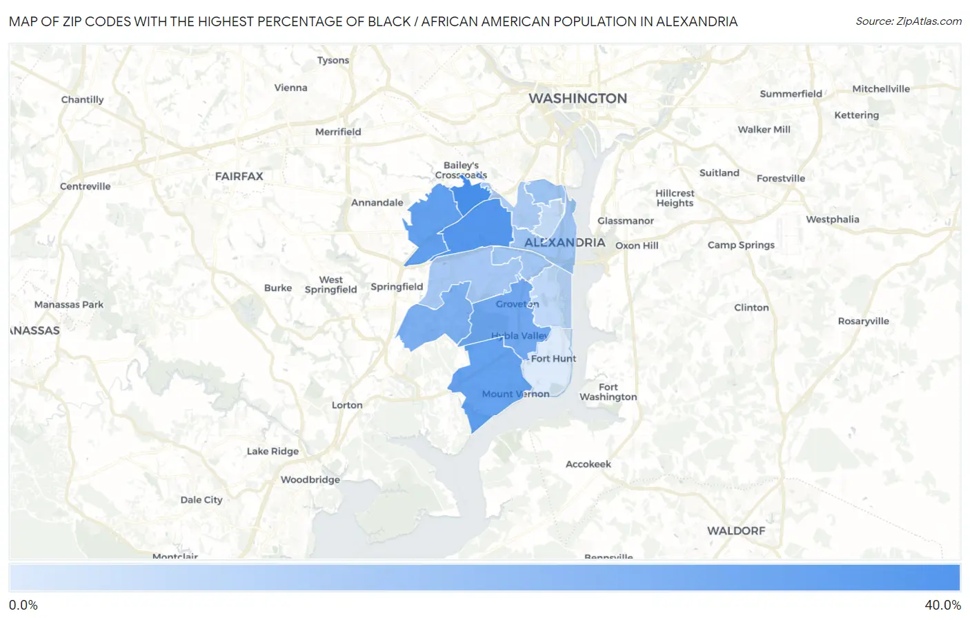 Zip Codes with the Highest Percentage of Black / African American Population in Alexandria Map