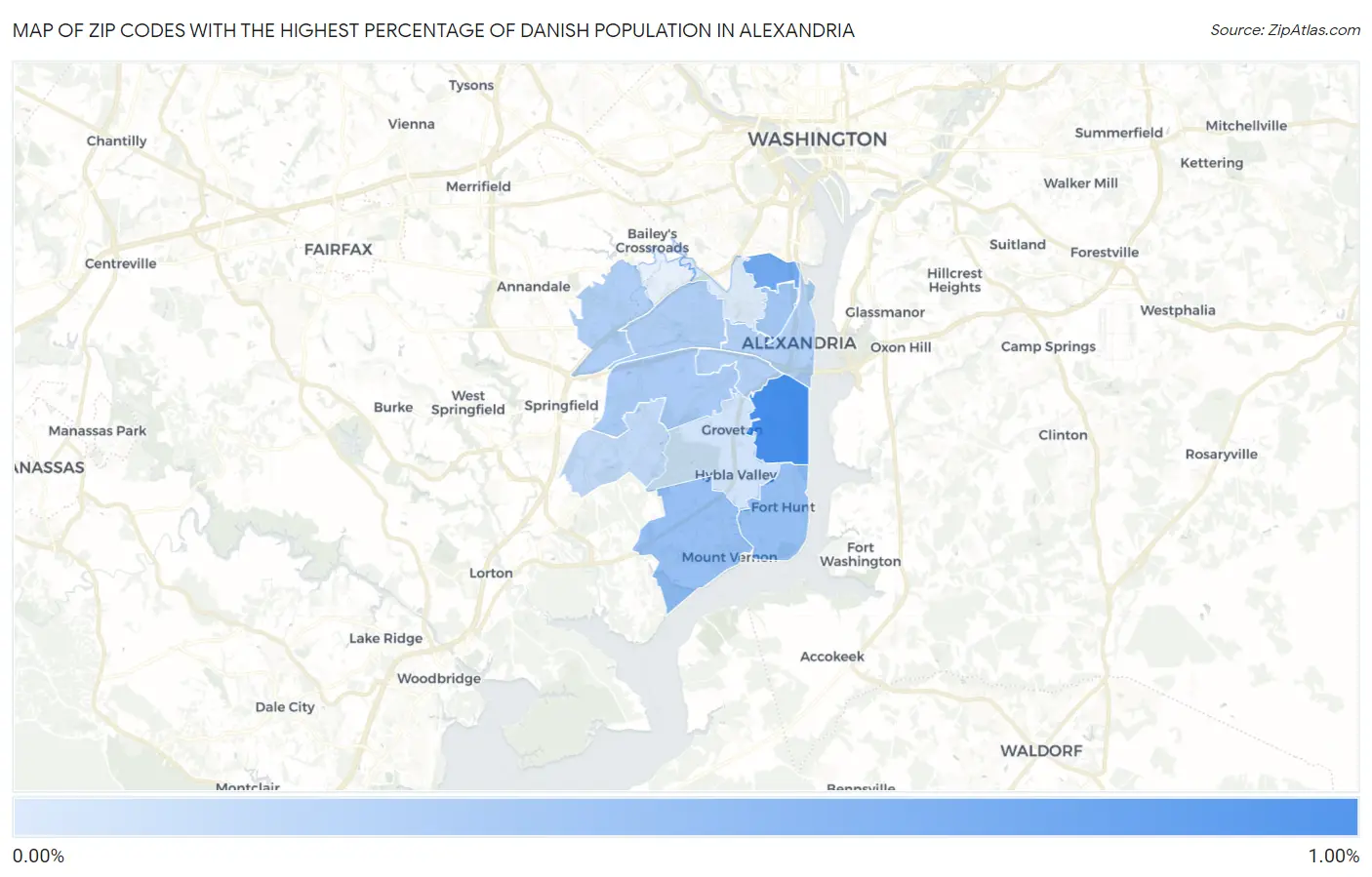 Zip Codes with the Highest Percentage of Danish Population in Alexandria Map