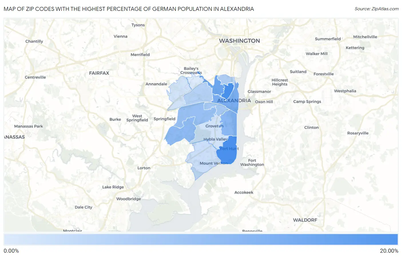 Zip Codes with the Highest Percentage of German Population in Alexandria Map