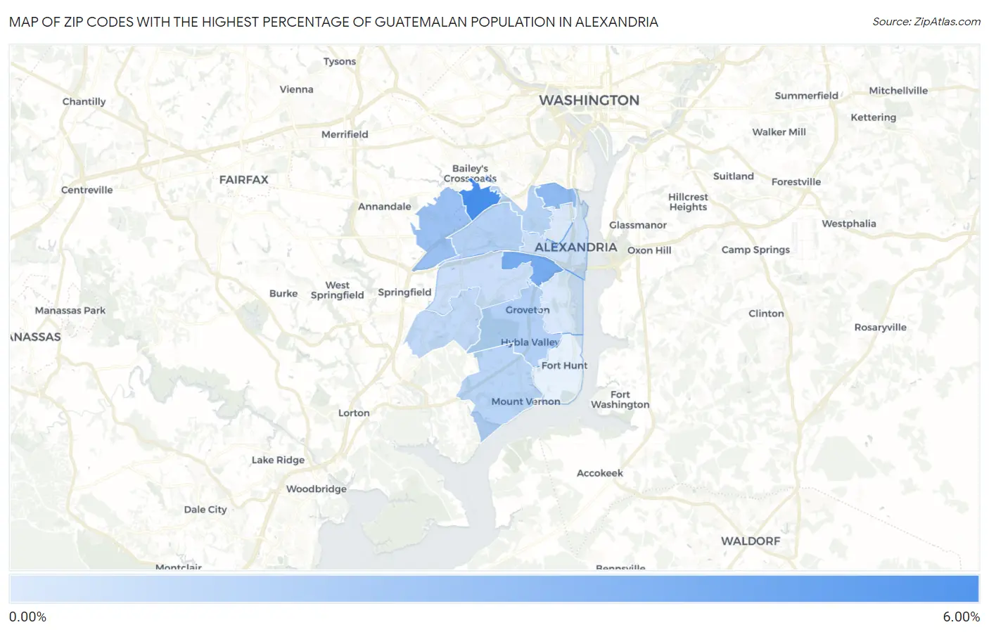 Zip Codes with the Highest Percentage of Guatemalan Population in Alexandria Map