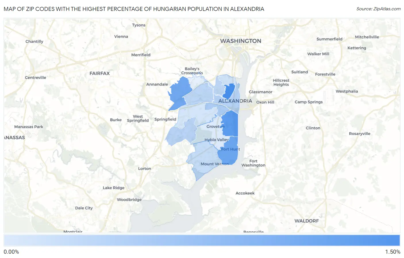 Zip Codes with the Highest Percentage of Hungarian Population in Alexandria Map