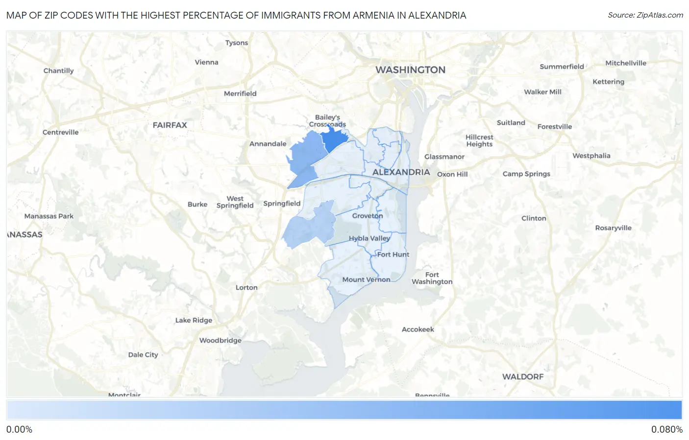 Zip Codes with the Highest Percentage of Immigrants from Armenia in Alexandria Map