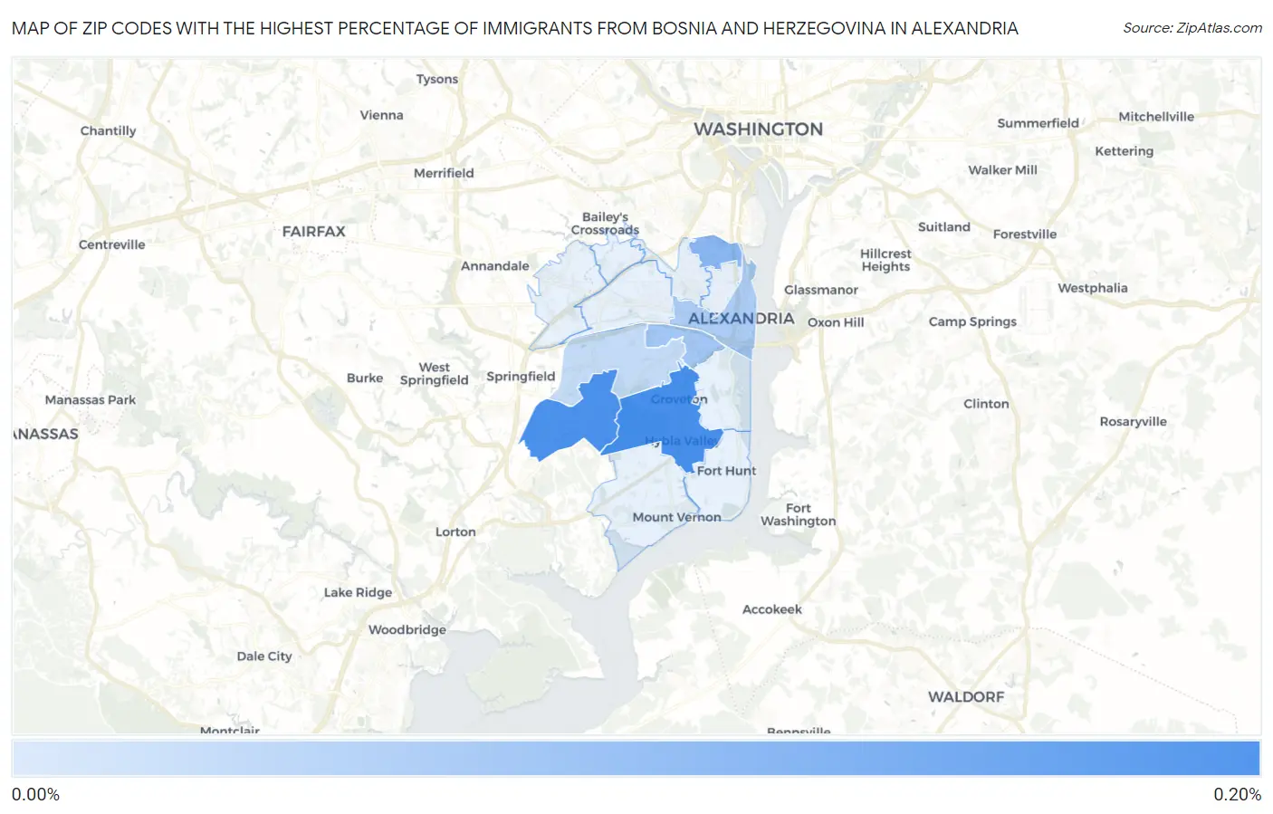 Zip Codes with the Highest Percentage of Immigrants from Bosnia and Herzegovina in Alexandria Map