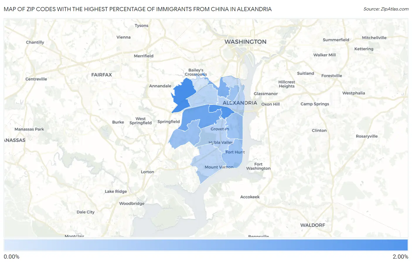 Zip Codes with the Highest Percentage of Immigrants from China in Alexandria Map