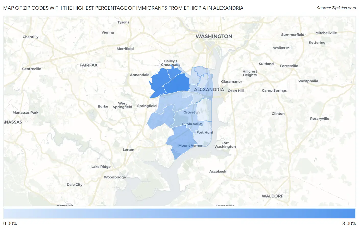 Zip Codes with the Highest Percentage of Immigrants from Ethiopia in Alexandria Map