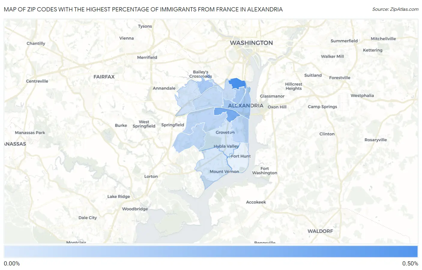 Zip Codes with the Highest Percentage of Immigrants from France in Alexandria Map