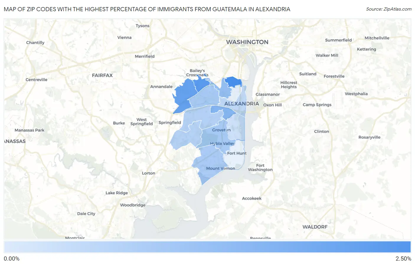 Zip Codes with the Highest Percentage of Immigrants from Guatemala in Alexandria Map
