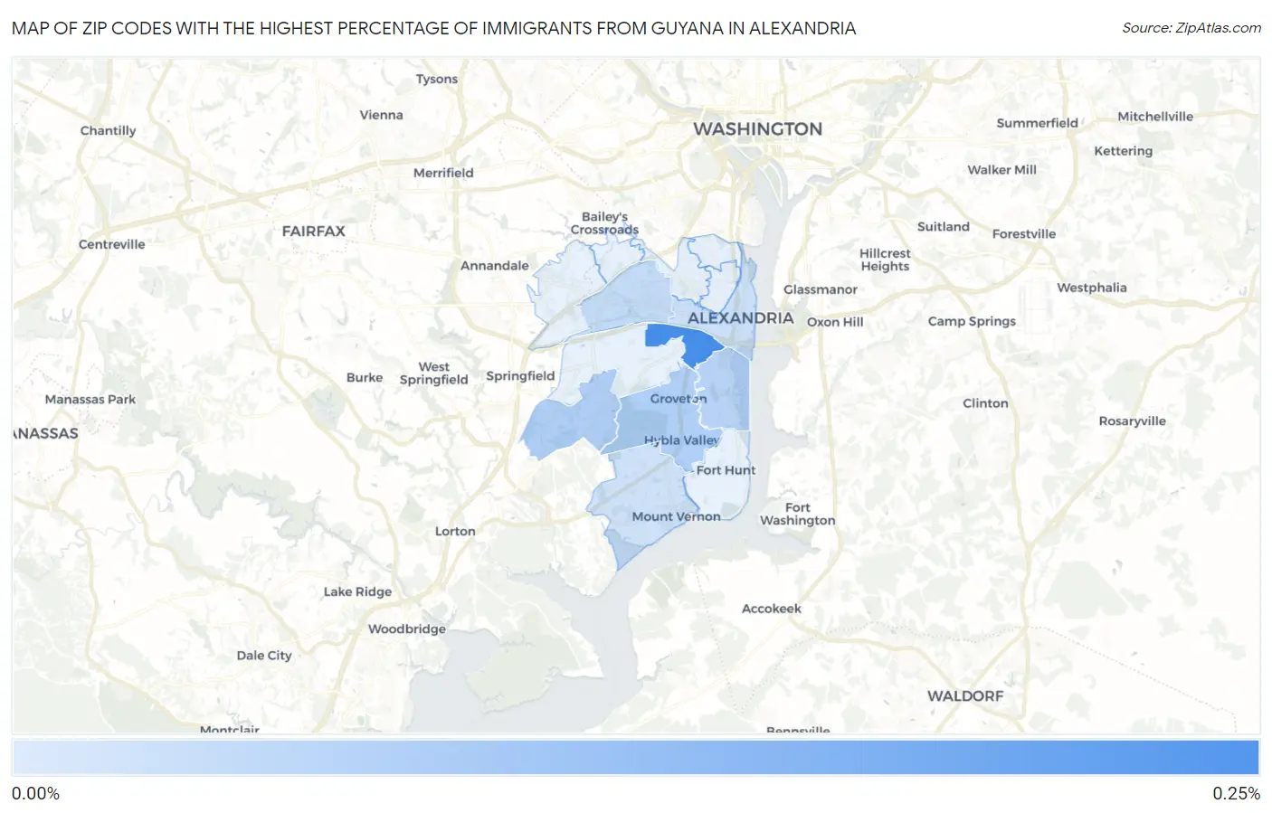 Zip Codes with the Highest Percentage of Immigrants from Guyana in Alexandria Map