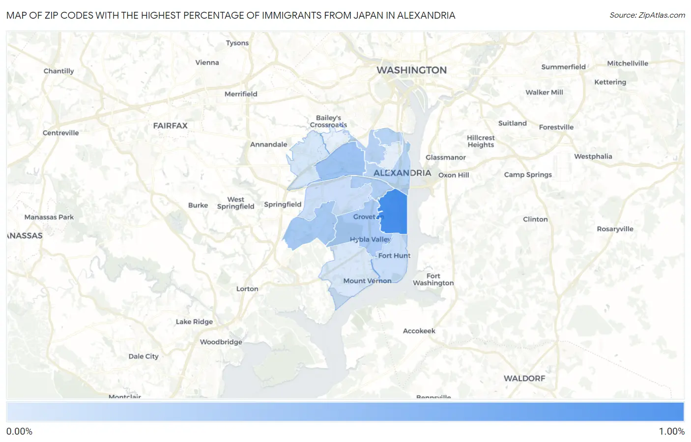 Zip Codes with the Highest Percentage of Immigrants from Japan in Alexandria Map