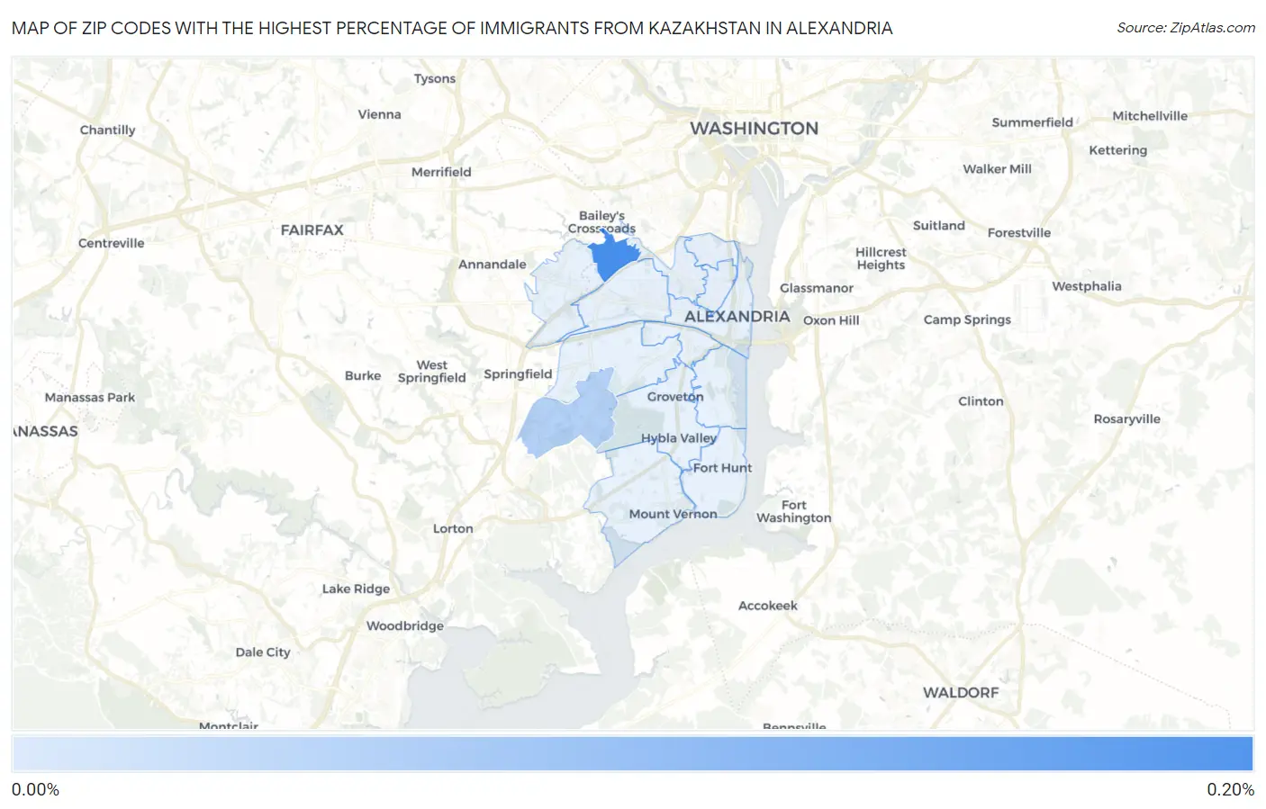 Zip Codes with the Highest Percentage of Immigrants from Kazakhstan in Alexandria Map