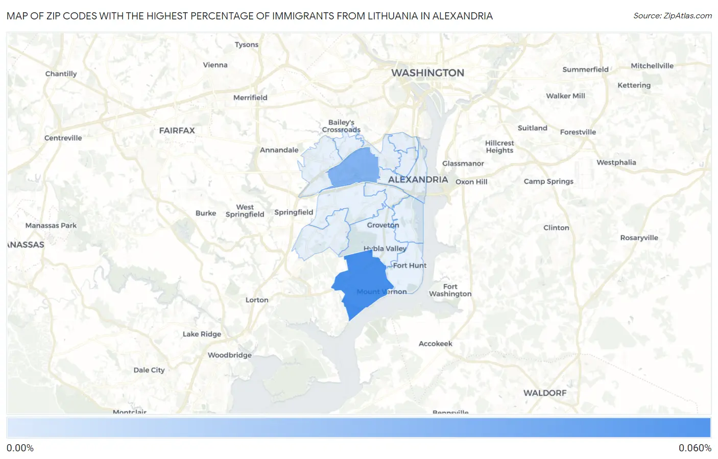 Zip Codes with the Highest Percentage of Immigrants from Lithuania in Alexandria Map
