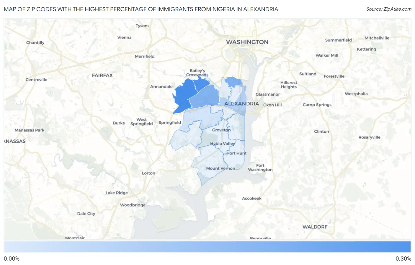 Zip Codes with the Highest Percentage of Immigrants from Nigeria in Alexandria Map