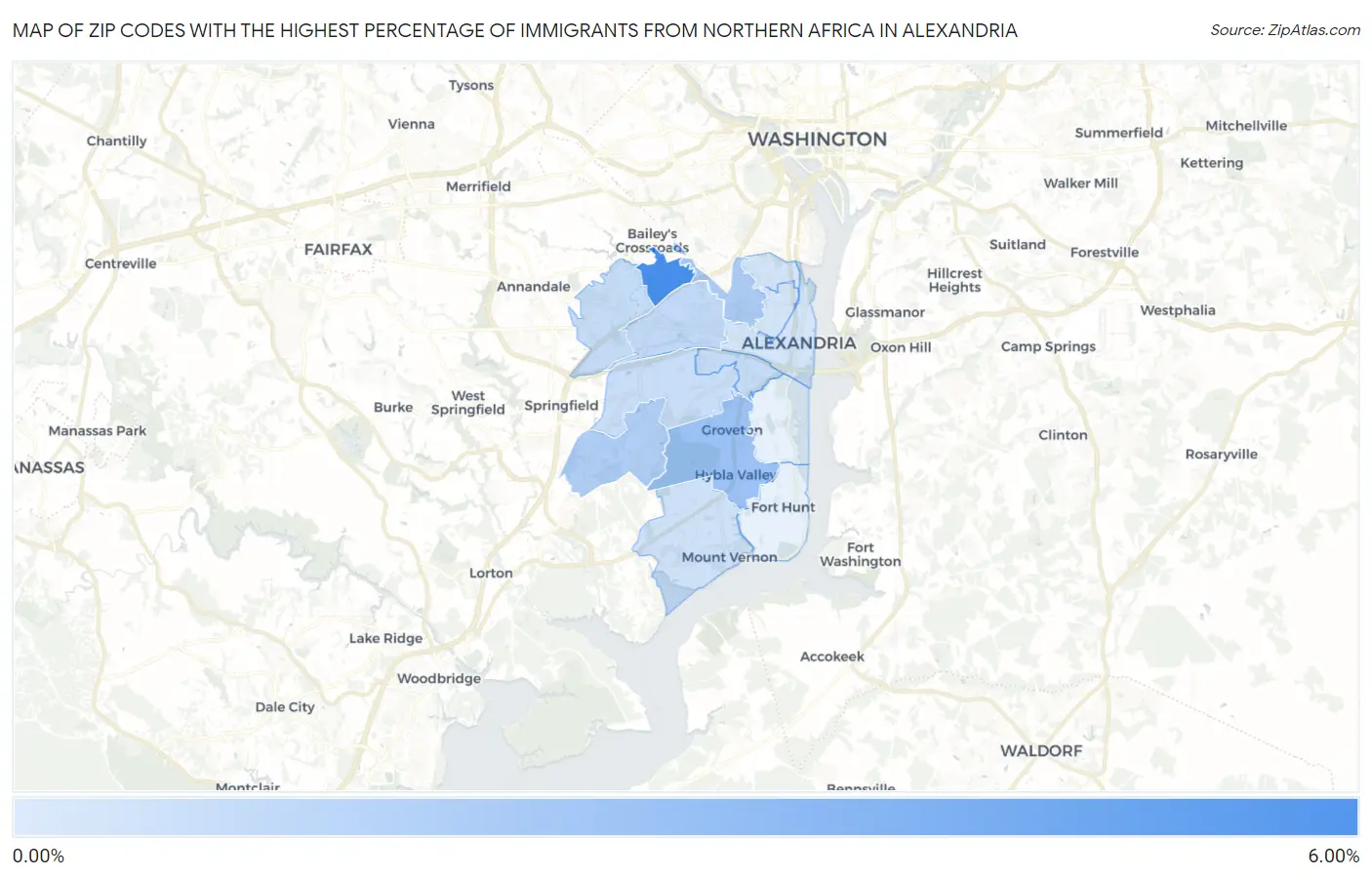 Zip Codes with the Highest Percentage of Immigrants from Northern Africa in Alexandria Map