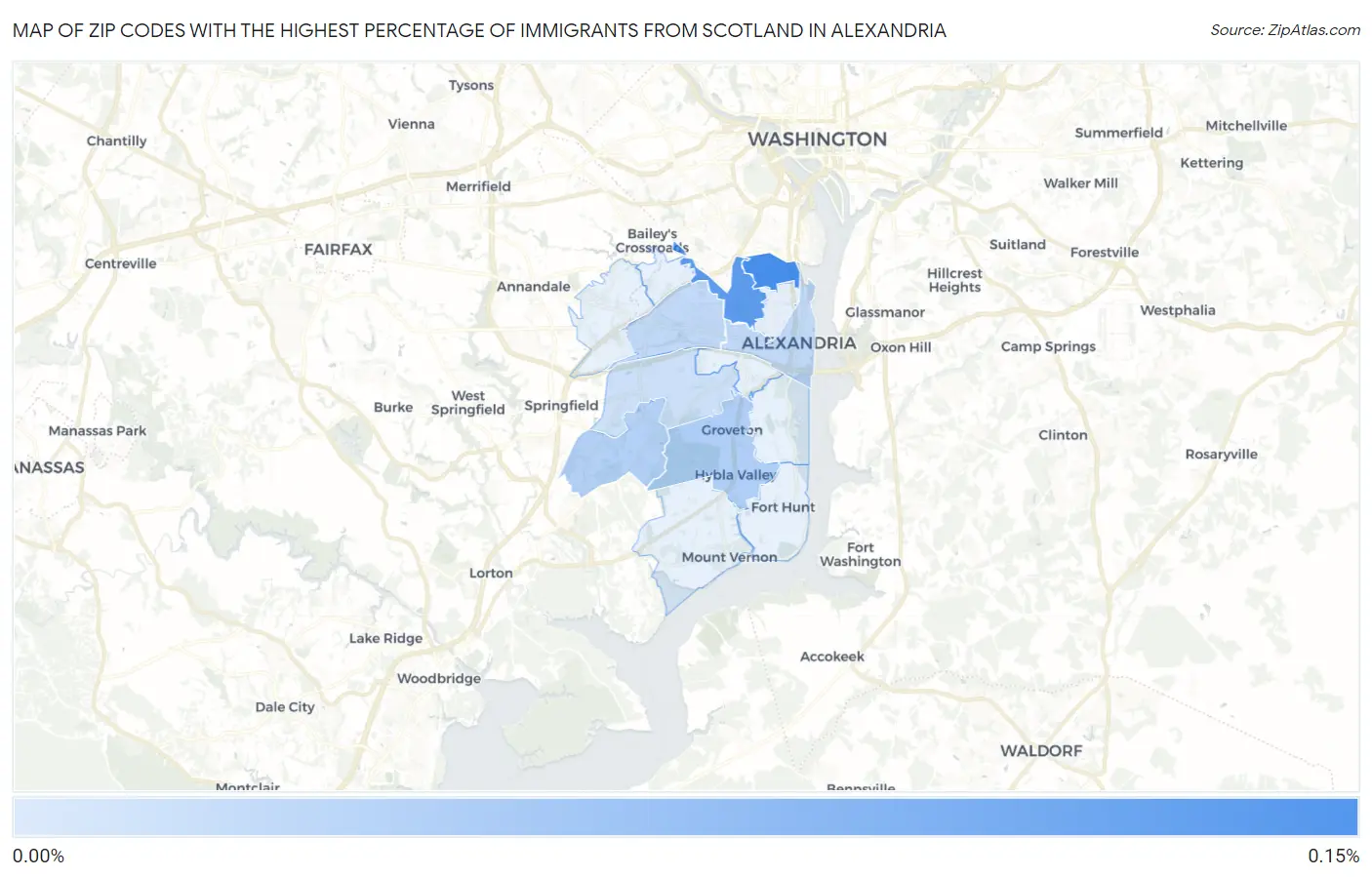 Zip Codes with the Highest Percentage of Immigrants from Scotland in Alexandria Map