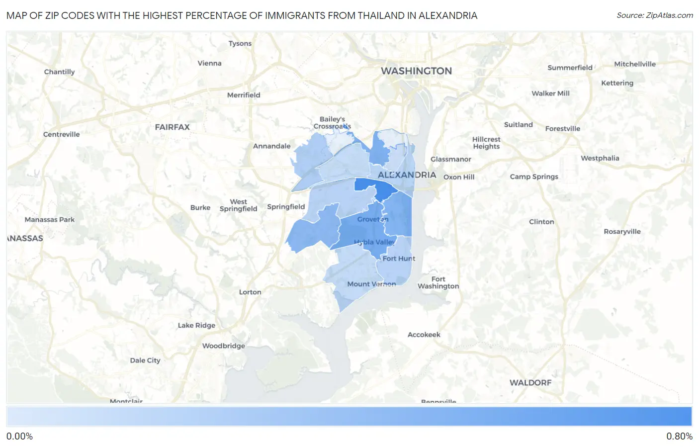 Zip Codes with the Highest Percentage of Immigrants from Thailand in Alexandria Map