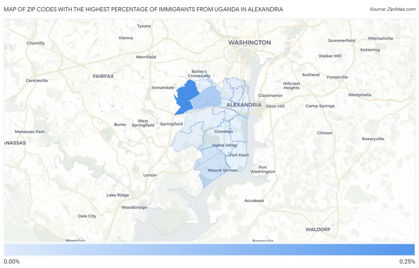 Zip Codes with the Highest Percentage of Immigrants from Uganda in Alexandria Map
