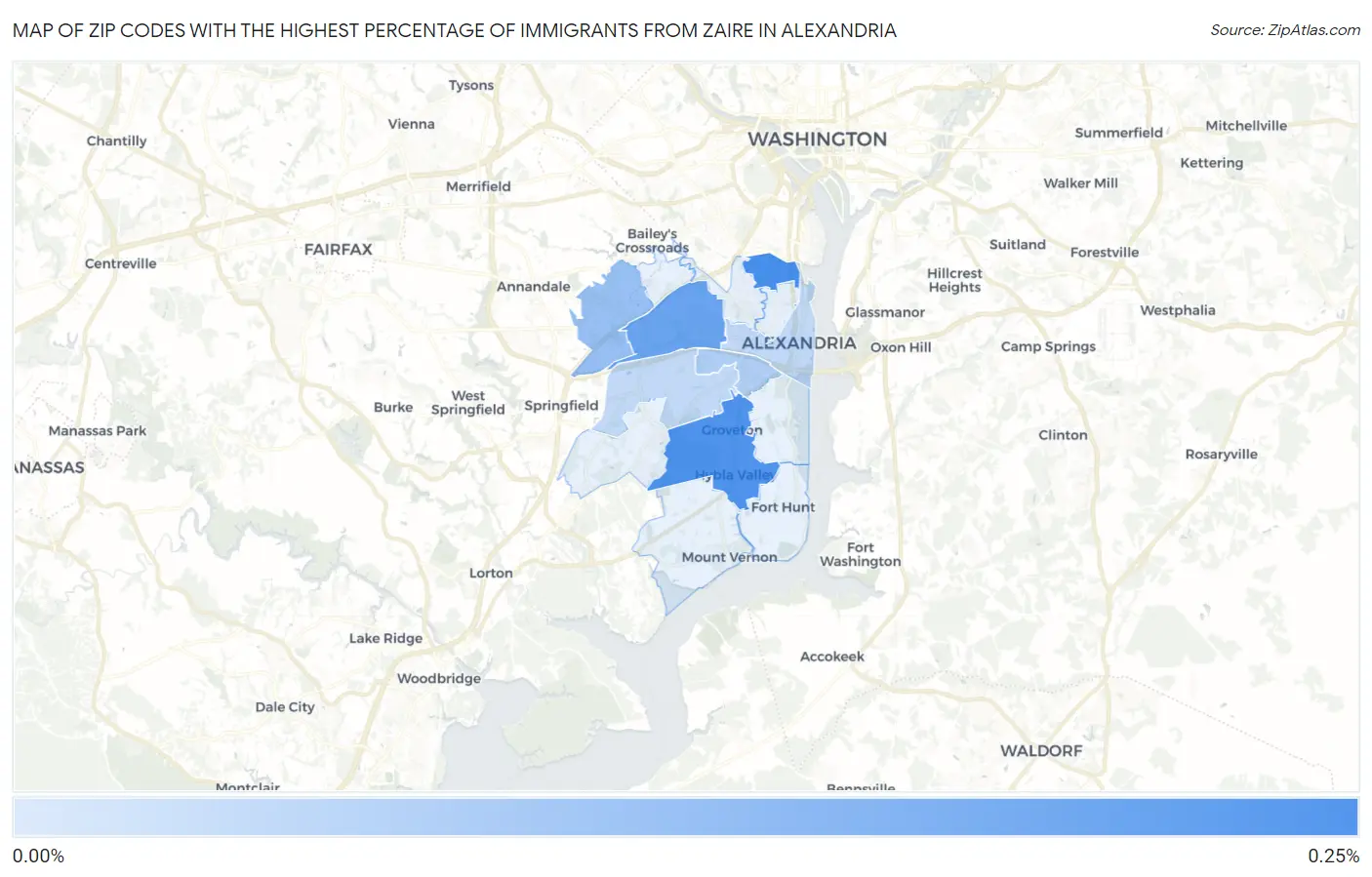 Zip Codes with the Highest Percentage of Immigrants from Zaire in Alexandria Map