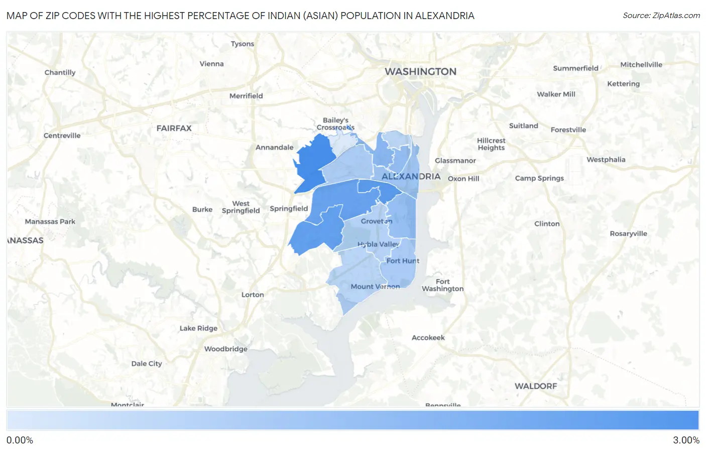 Zip Codes with the Highest Percentage of Indian (Asian) Population in Alexandria Map