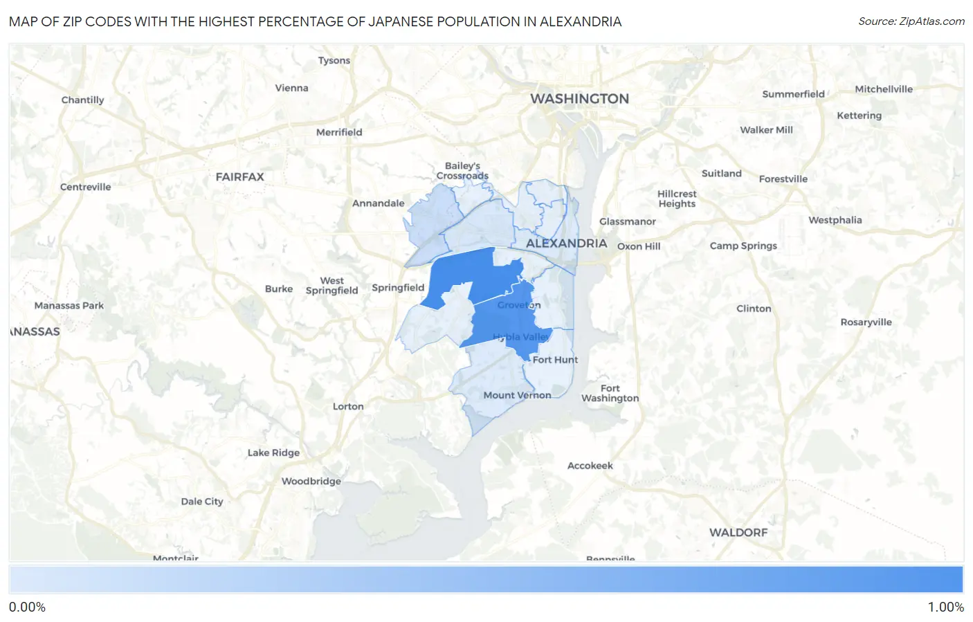 Zip Codes with the Highest Percentage of Japanese Population in Alexandria Map