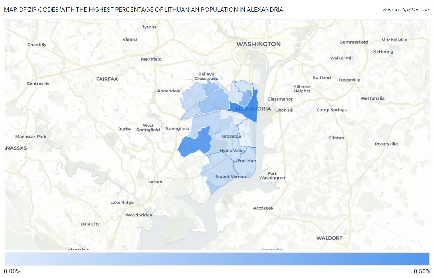 Zip Codes with the Highest Percentage of Lithuanian Population in Alexandria Map