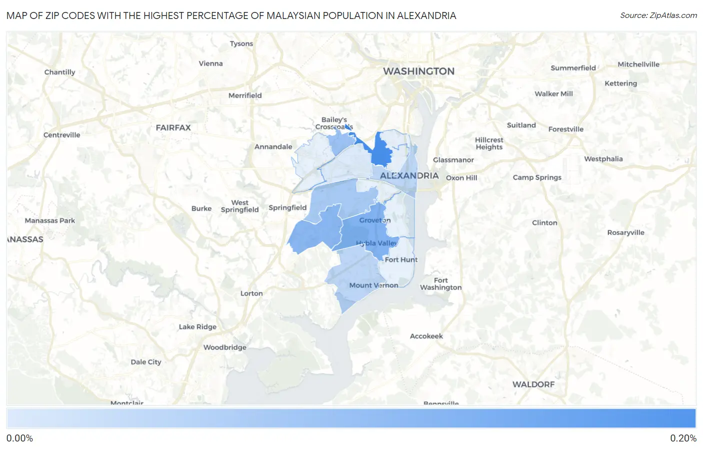 Zip Codes with the Highest Percentage of Malaysian Population in Alexandria Map