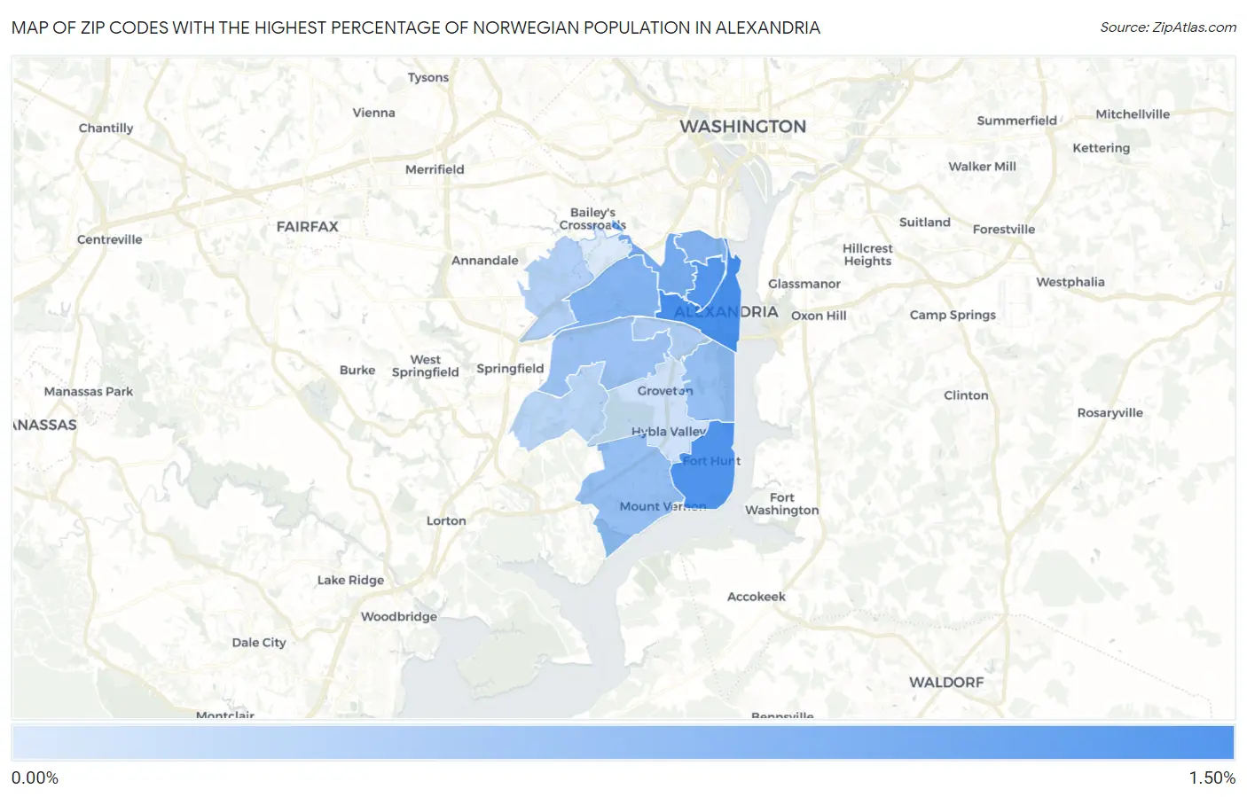 Zip Codes with the Highest Percentage of Norwegian Population in Alexandria Map