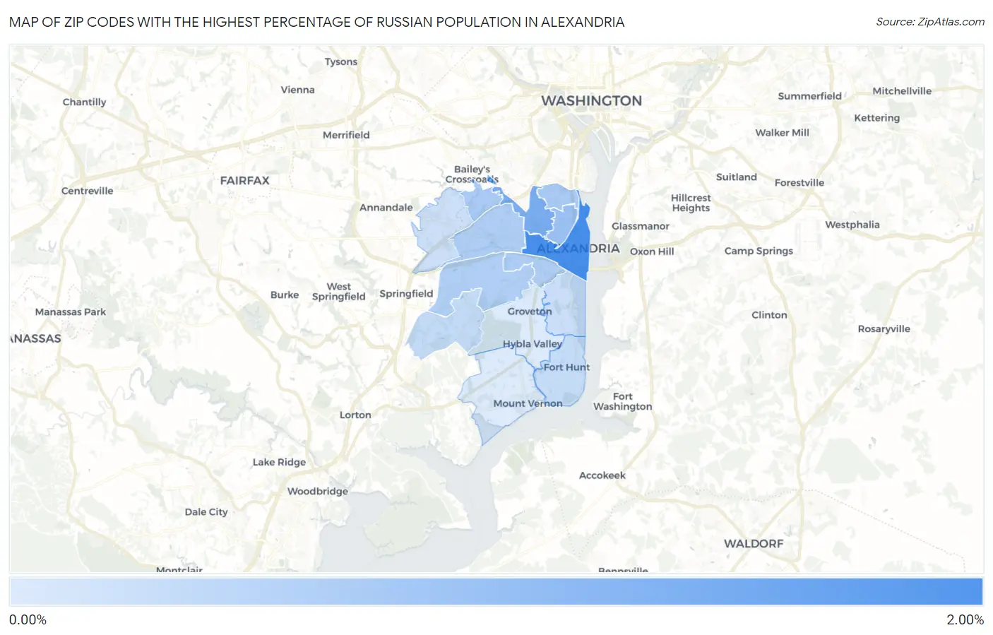 Zip Codes with the Highest Percentage of Russian Population in Alexandria Map
