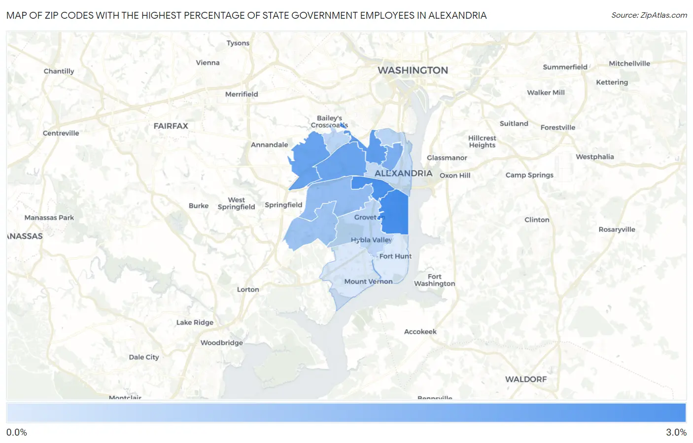 Zip Codes with the Highest Percentage of State Government Employees in Alexandria Map