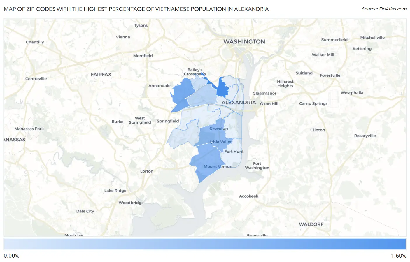 Zip Codes with the Highest Percentage of Vietnamese Population in Alexandria Map