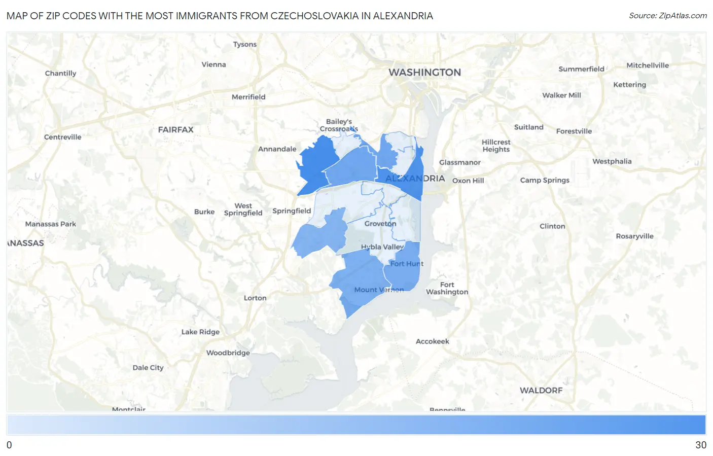 Zip Codes with the Most Immigrants from Czechoslovakia in Alexandria Map