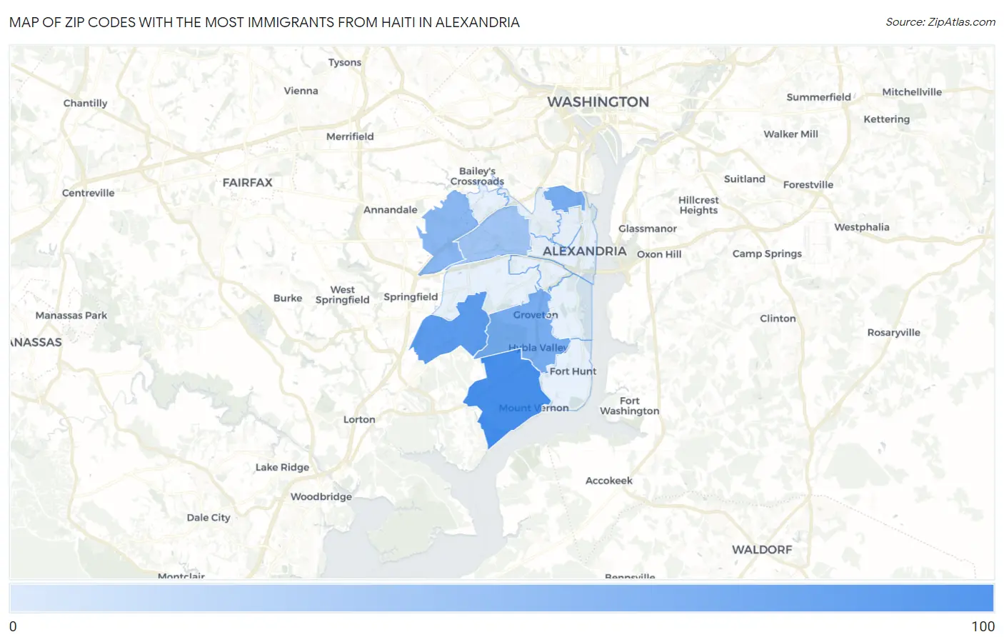 Zip Codes with the Most Immigrants from Haiti in Alexandria Map