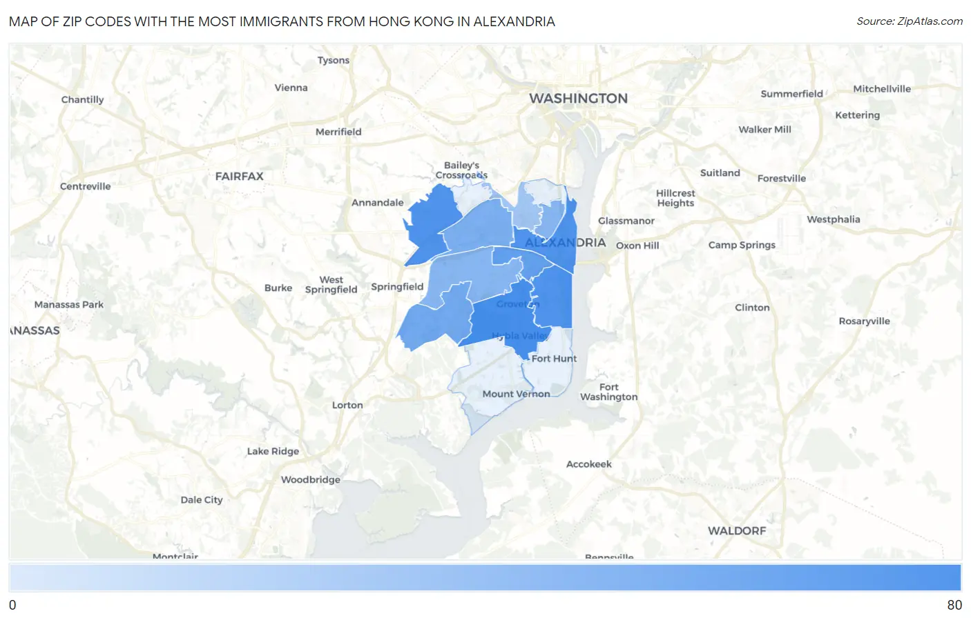 Zip Codes with the Most Immigrants from Hong Kong in Alexandria Map