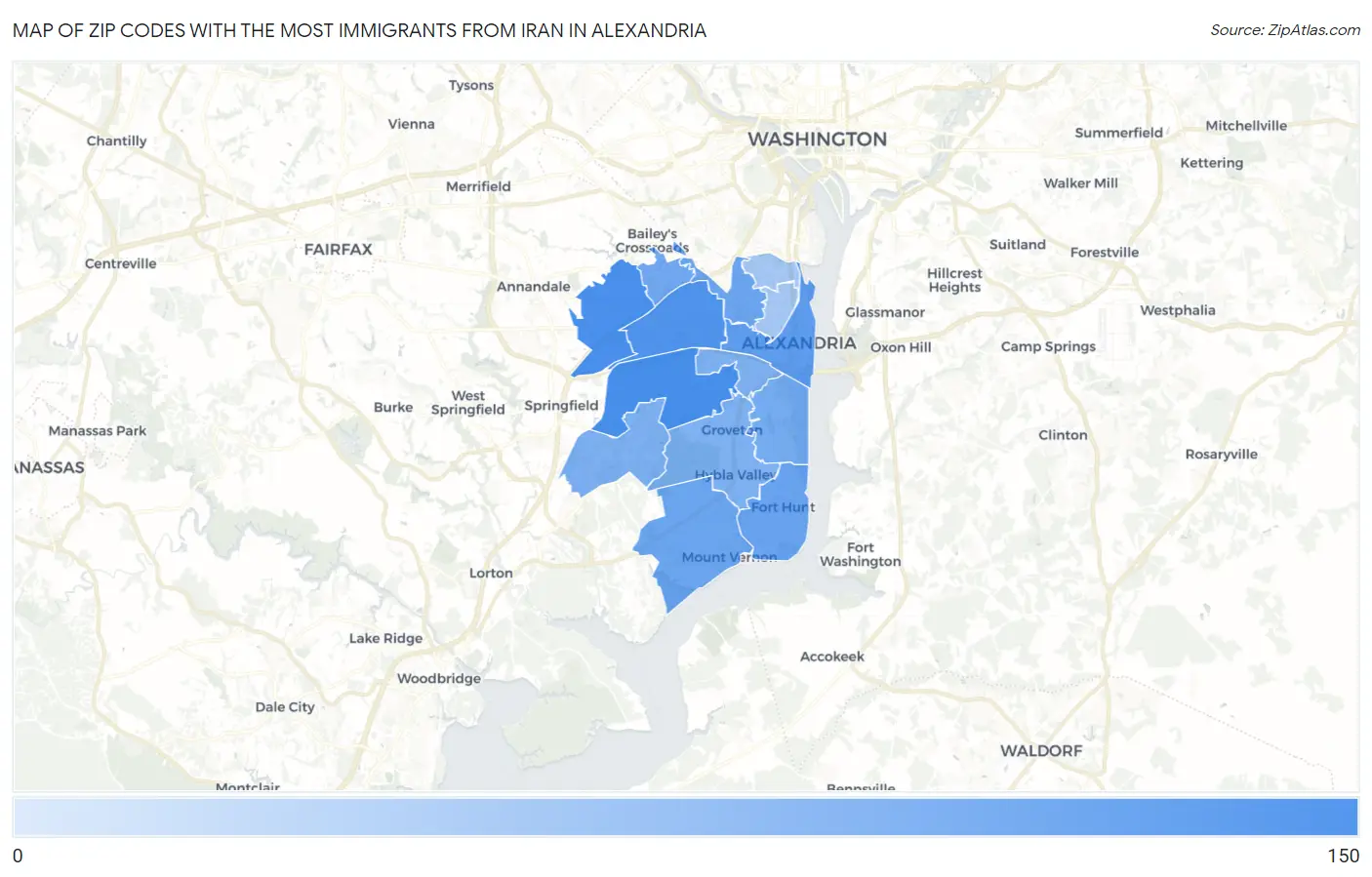 Zip Codes with the Most Immigrants from Iran in Alexandria Map