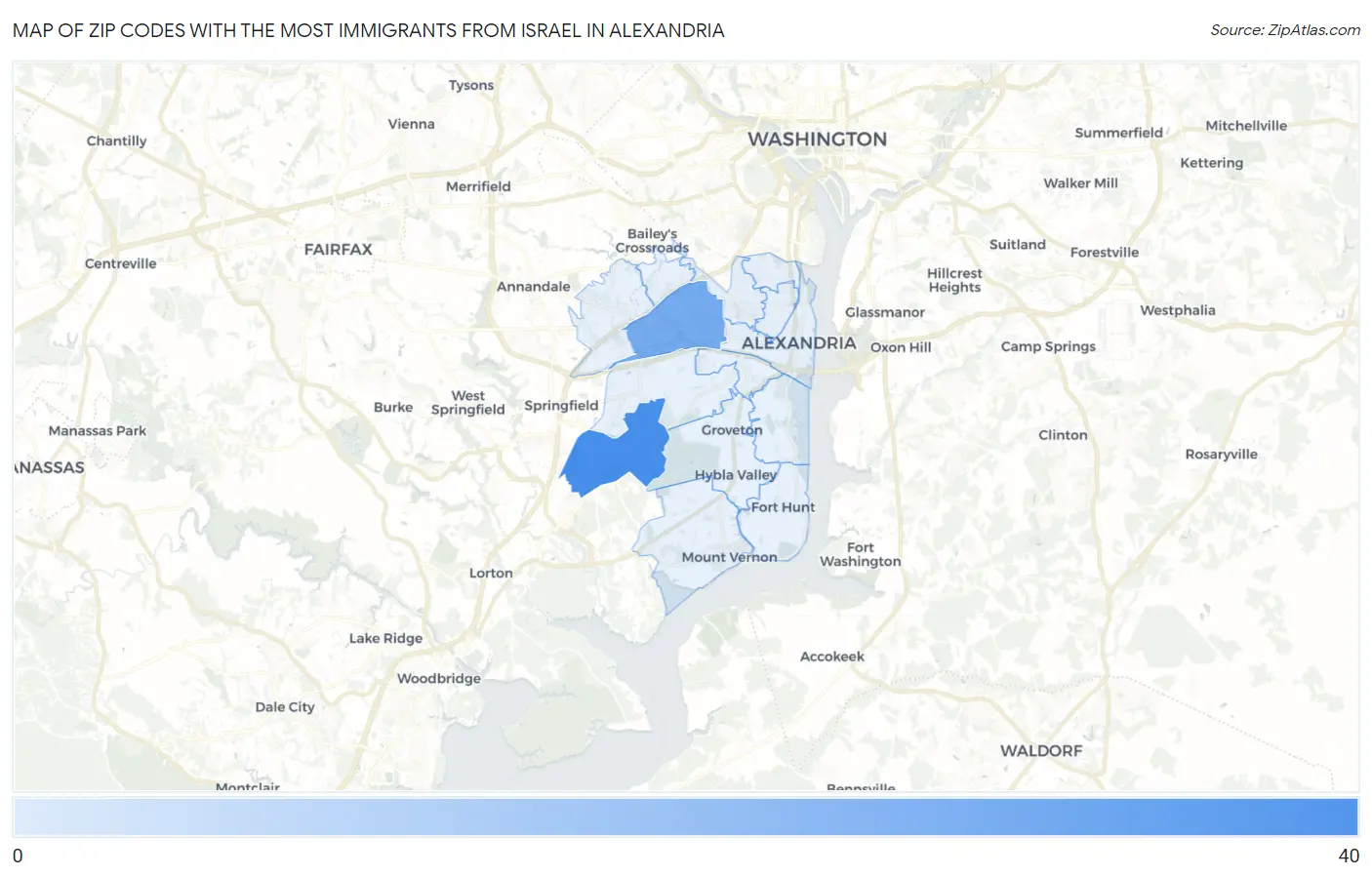 Zip Codes with the Most Immigrants from Israel in Alexandria Map