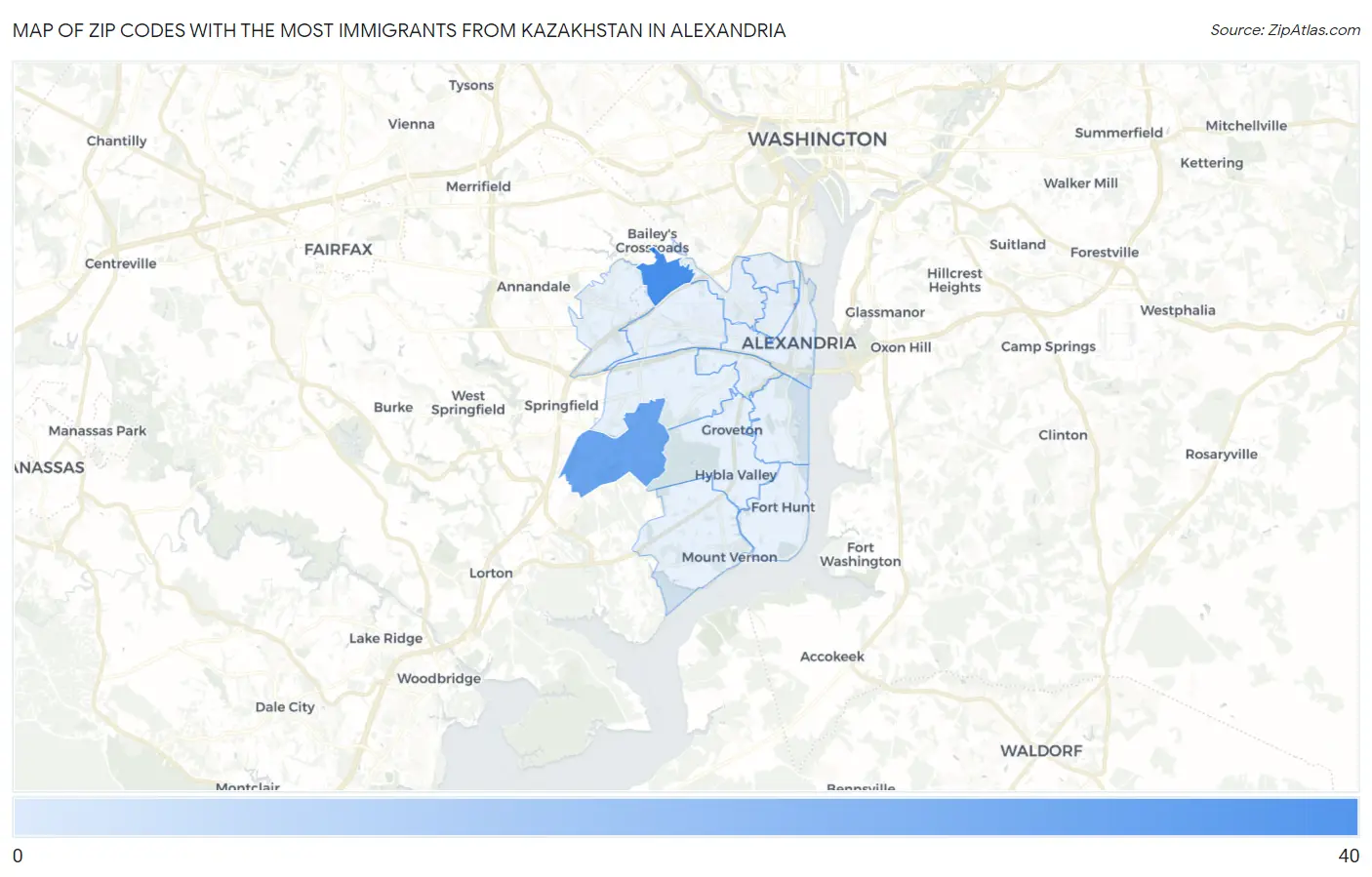 Zip Codes with the Most Immigrants from Kazakhstan in Alexandria Map