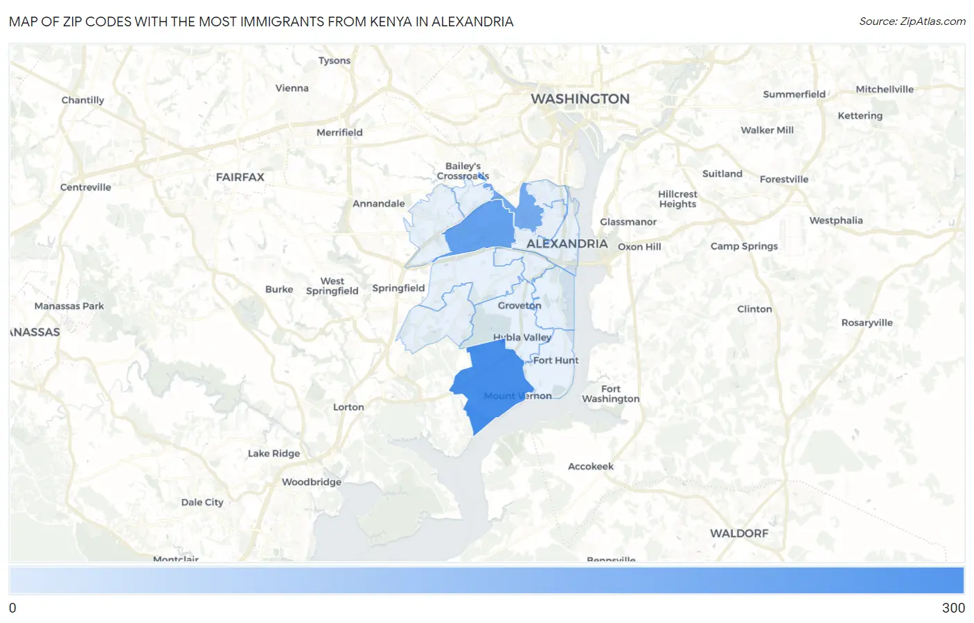 Zip Codes with the Most Immigrants from Kenya in Alexandria Map